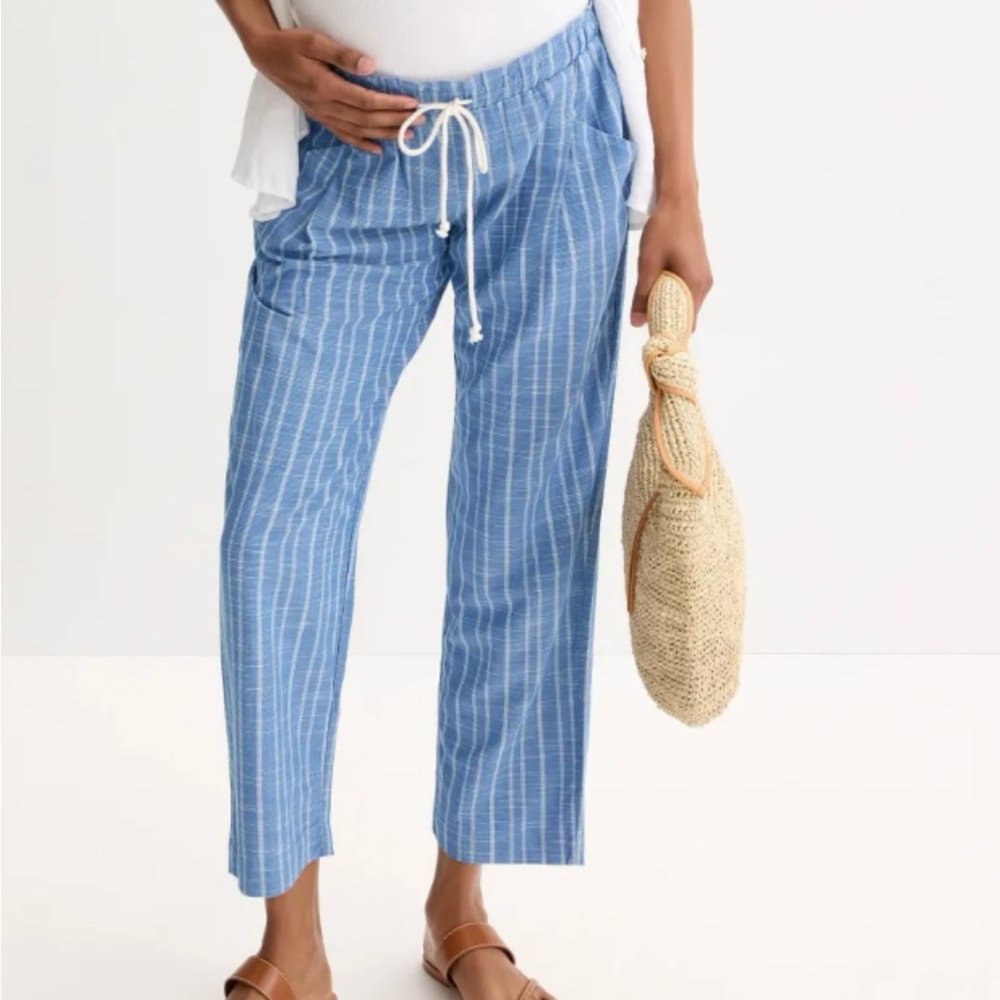 Hatch Blue Striped Drawstring Cropped Pants